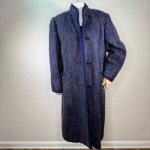 Vintage Paul Levy Multi Color Mohair Long Coat Overcoat Union Made Jacket LARGE